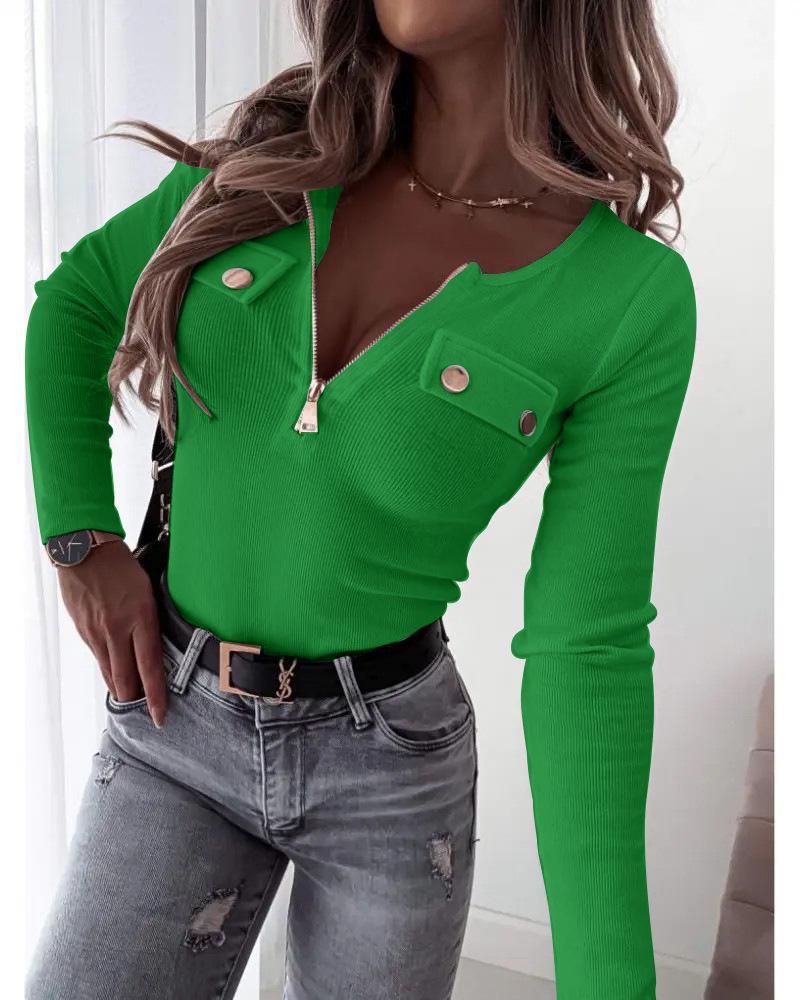 

2025 Осенняя Мода Вязаный Приталенный Пуловер с Длинным Рукавом и Застежкой-молнией L зелёный