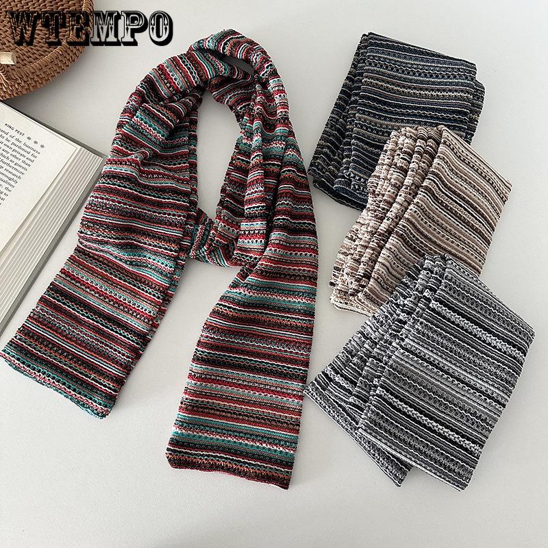 Striped Knitted Scarf for Autumn and Winter New Scarf for Couples