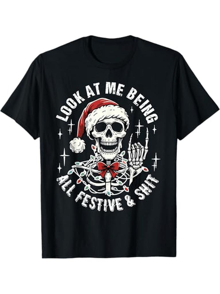 Skeleton Santa Christmas Lights Funny T-shirt