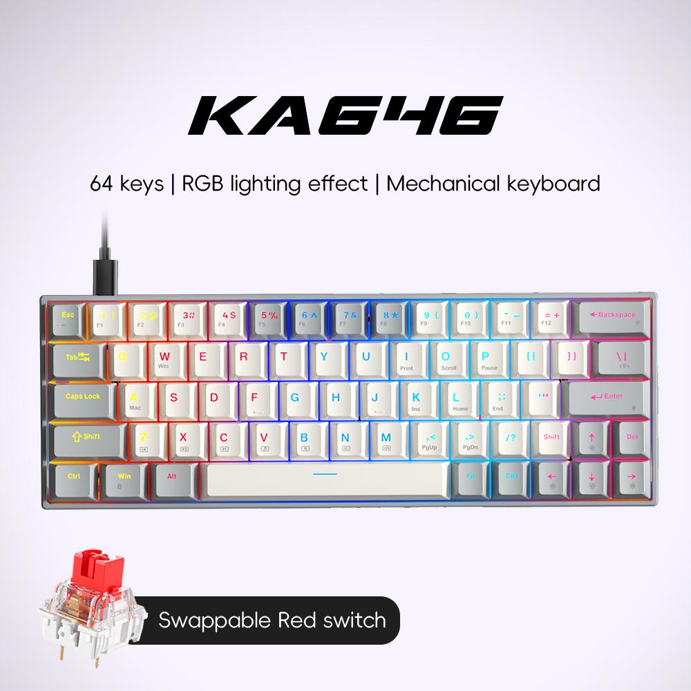 KA646 USB Wired RGB Backlight Mini Gaming Keyboard 60 Percent Mechanical Gamer Office Pc Laptop Custom Russian Version Plug Play