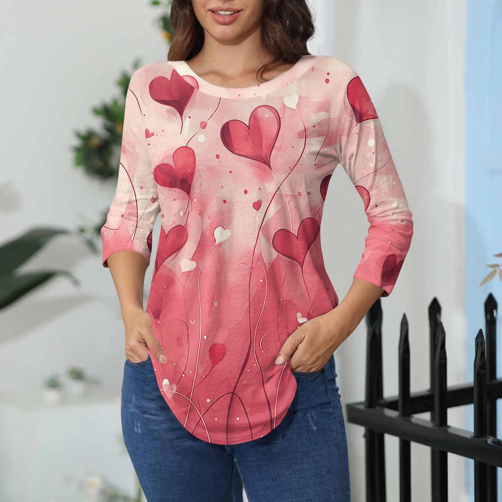 Damen-T-Shirts, 3/4-Ärmel, einfarbig, Pullover, Sommer, Frühling, Tops, Blusen