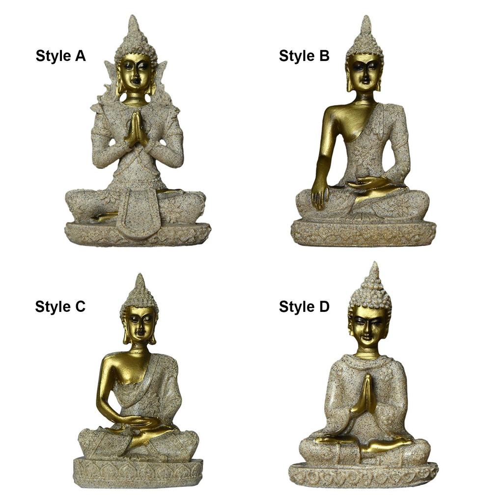 Thai Buddha Figurine Fengshui Resin Buddha Statue for Bookshelf Cabinet Home