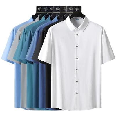Camicia estiva in seta ghiacciata leggera da lavoro, camicia da uomo a maniche corte non stirabile, camicia casual senza cuciture