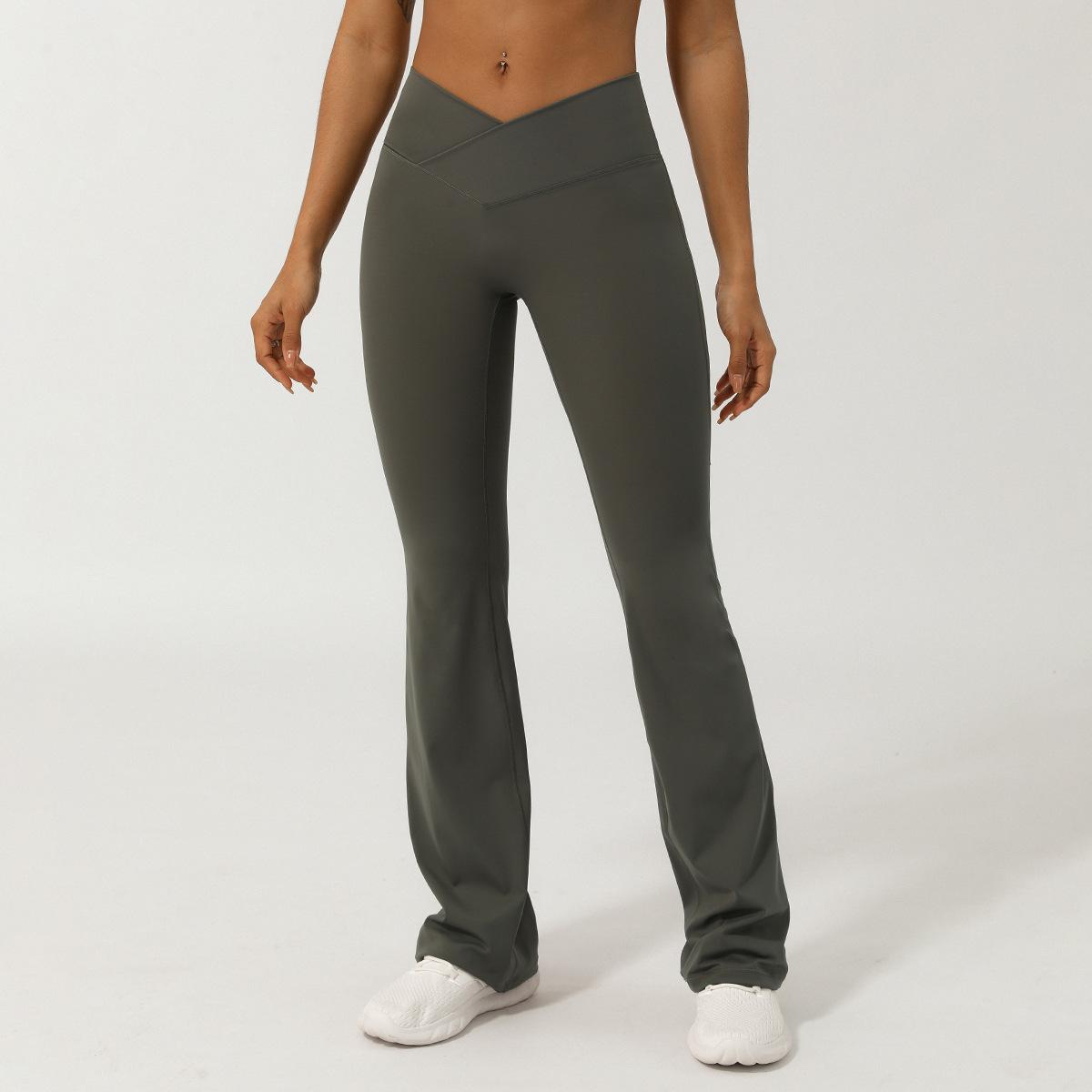 Women s High Waist Cross V Waist Flare Leg Yoga Pants Solid Color High Elastic Workout Casual Bootcut Trousers S