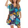 Women's Fashion Smock Hawaiian Floral Casual Short Sleeve V-neck T-shirt Dress Holiday Beach Dress