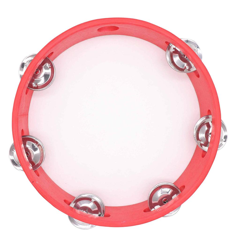 DINGEE Tambourine with Skin, Set of 2, Hand Drum with 6 Jingle Bells, Handheld Educational Percussion Instrument, Approx. 20cm Diameter, Includes