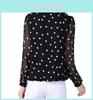 Fashionable Women Polka Dot Chiffon Long Blouses Pullover Sleeve T-shirt Tops For Trendy Outfits