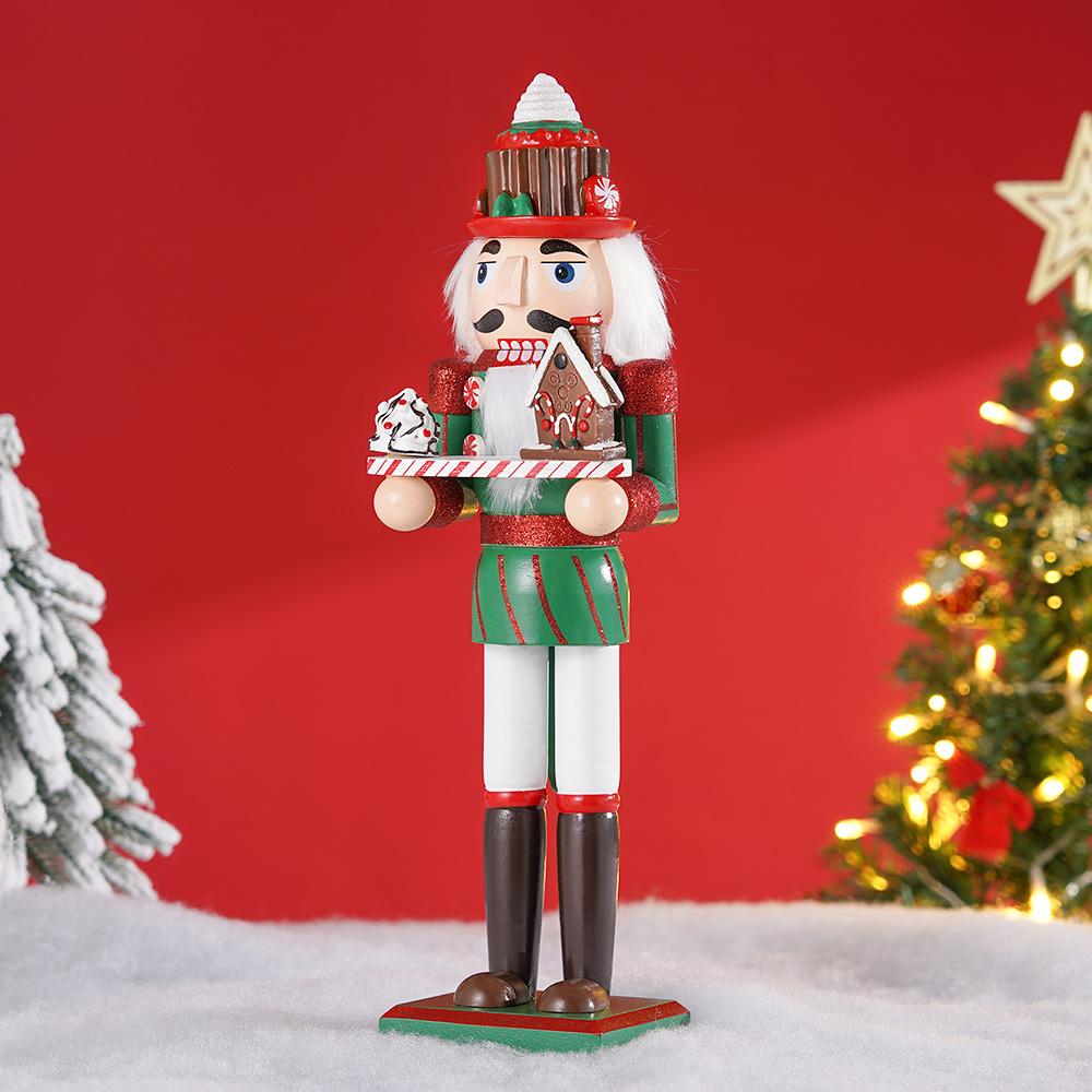 36CM Christmas Nutcracker Chef Series Wooden Nutcracker Ornament Gingerbread Man Soldier Handcraft Doll Home Desktop Decoration