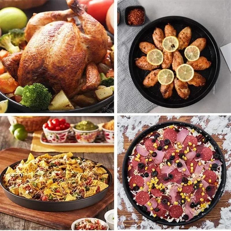 1pcs 8/9/10 Inch Round Pizza Pan Microwave Oven Pan Chip Tray Dish Carbon Steel Non-stick Mold Baking Tool Kitchen Supplies