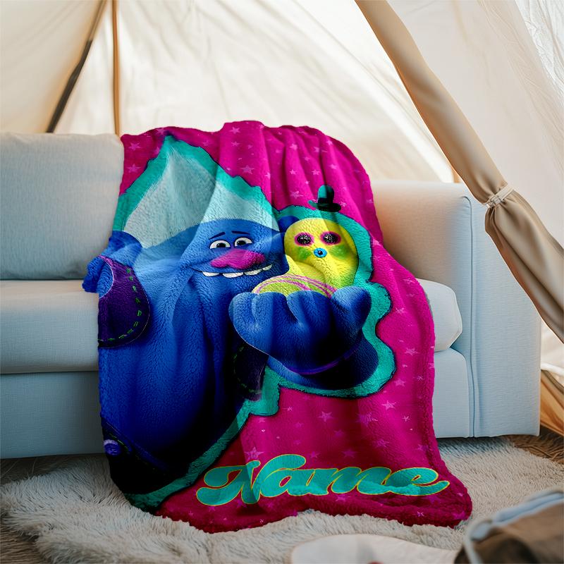 Personalized Custom Name Blanket - Trolls Print Design,Blanket for Sofa,Bed,Travel,Camping - Soft and Warm, Great Gift