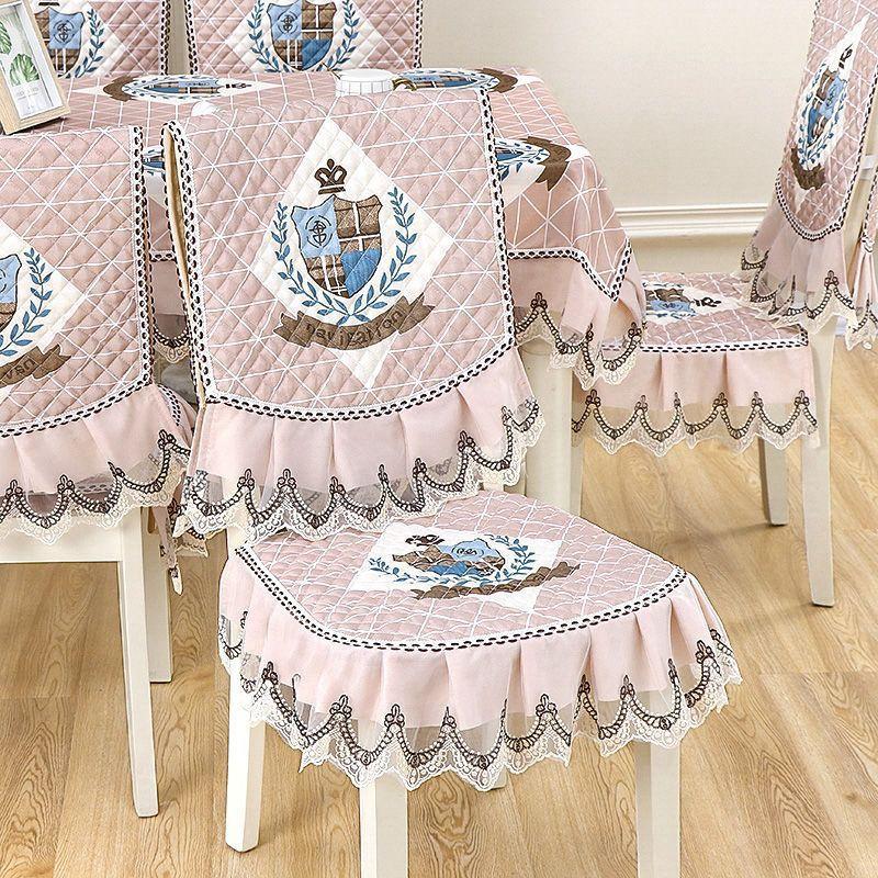 1pcs European Style Countryside Embroidery Dining Chair Covers Quilted Anti Slip Lace Ruffle Edge Chair Cushion Home Restaurant Fabric Decoration