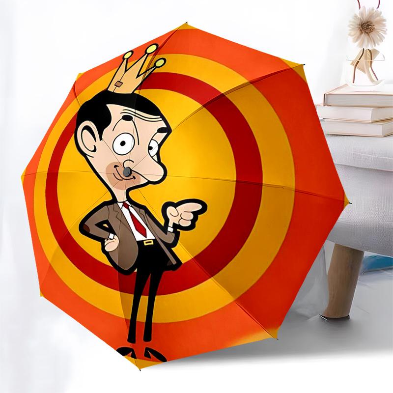 Ombrello da Viaggio a Tema Mr. Bean - 8 Stecche, Apertura e Chiusura Automatica, Design Pieghevole Portatile, Ombrello Compatto ed Elegante Adatto per Esterni