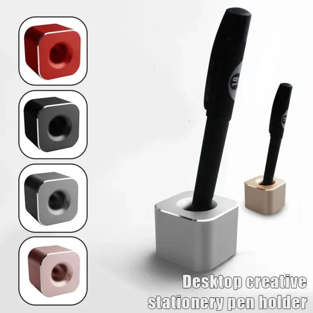 Creative Mini Aluminum Pen Holder office supplies Square Shape Metal Pen Stand Non-slip Pencil Slot