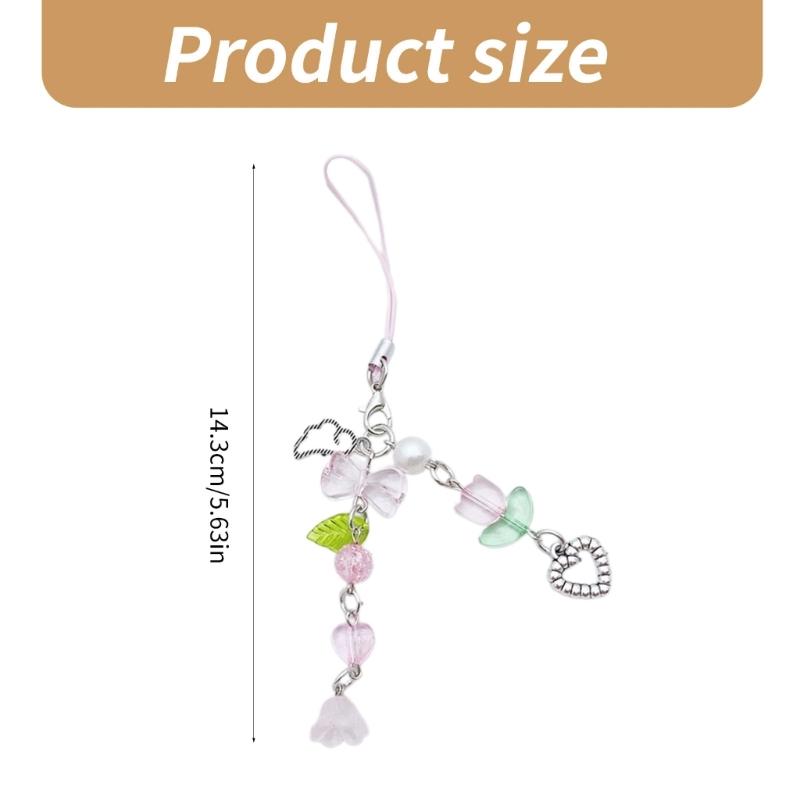 Sweet Bowknot Beaded Phone Charm Flower Chain Keychain Fashion Accessory Bag Pendant Keyring for Phones and Backpacks