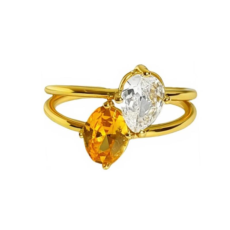 Light Luxury Yellow Colored Treasure Zir*****Pen Ring Elegant Exquisite Bow Crown Stacked Ring