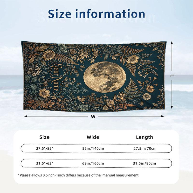 Moonlit Forest Whispers Theme Quick Dry Beach Towel Custom Name Text Print Large Sand Resistant Towel Beach Vacation