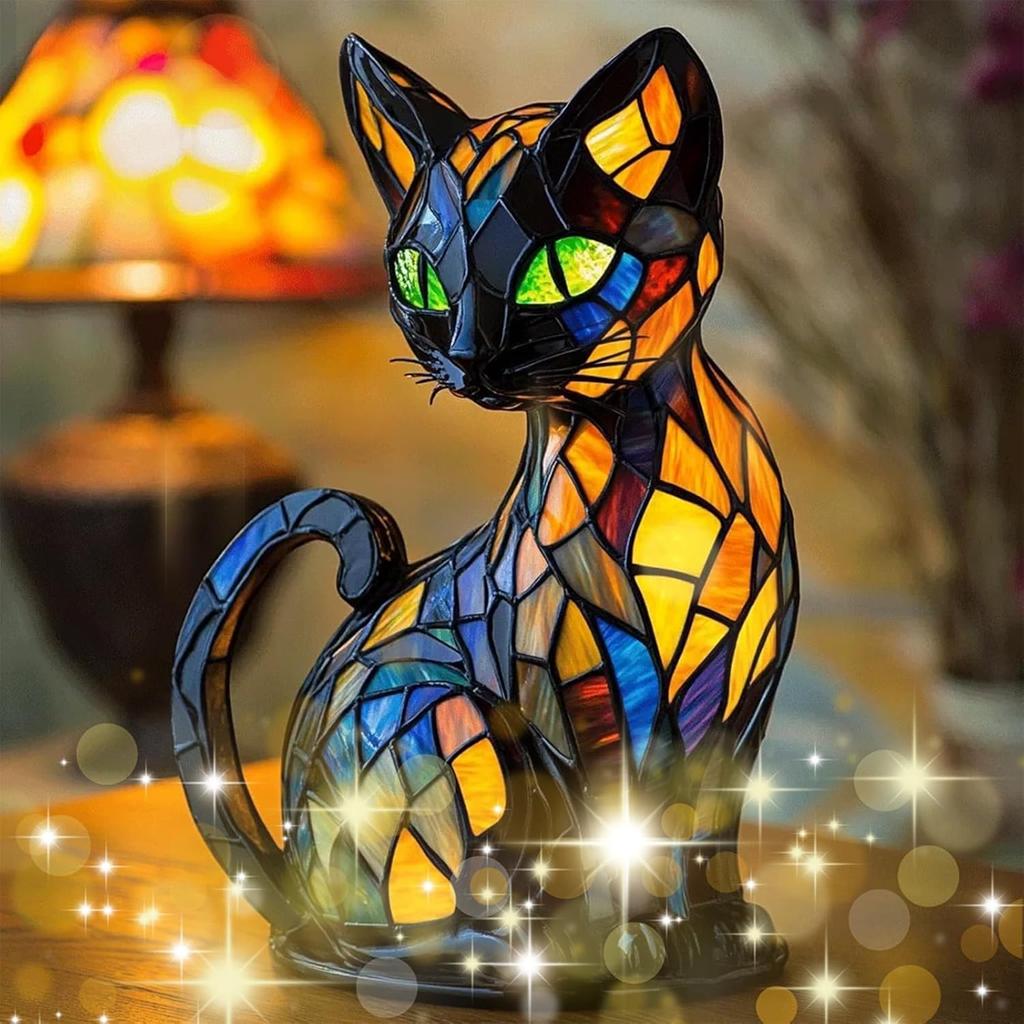 Atlodas Cat Lamp, Cats Stained Resin Tabletop Night Light, Cats Series Art Night Light, Cat Stained Glass Lamp, 3D Cute Pet Themed LED Table Lamps,