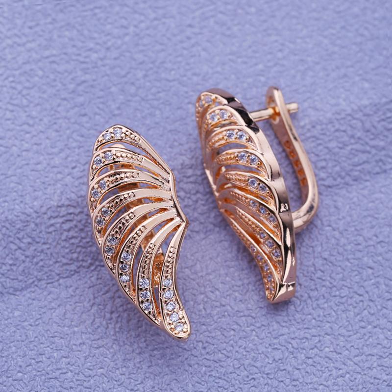 LSOOYH Wing Clip Earrings Rose Gold Color Fashion Earring For Women Hollow Cubic Zirconia Stud Earrings Jewelry