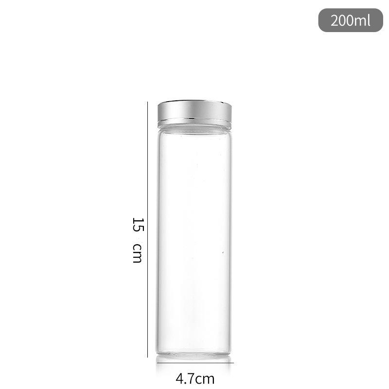 47mm Transparent Glass Bottle with Oxidized Silver Cap for Cereal, Tea, or Candy Storage