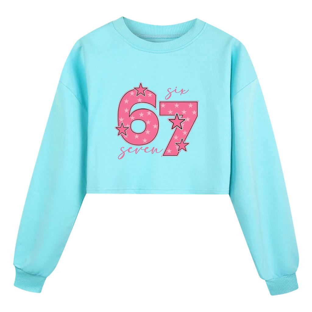 5291 Girls Steal a Brainrot 67 Printed Long Sleeves Round Neck Sweatshirt