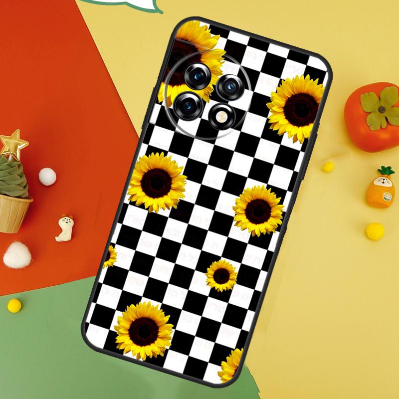 

Checkerboard Sunflower Back Case For OnePlus 15 13R 13 13T 12 12R 11 10 10T 8T Nord CE 5 2 3 4 Lite N20 N30 Cover OnePlus 12