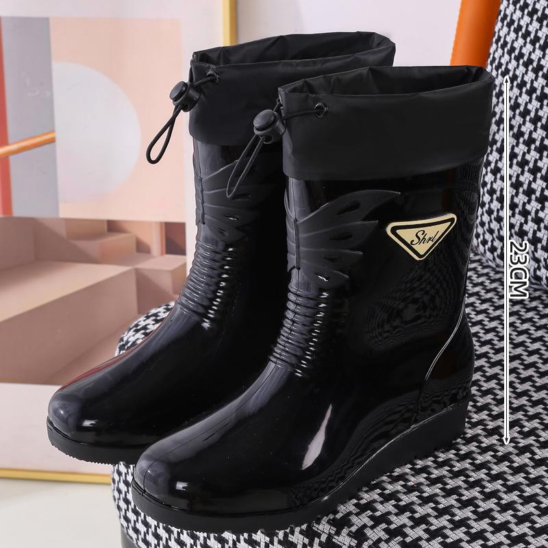Medium Tube Rain Shoes Women's Water Skiing Shoes Water Glue Shoes Fashion Rain Boots Wear Winter Warm Women's Water Boots Overshoes