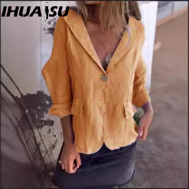 IHUASU Dame Vintage Casual rutenettprint Høst Vinter Langermet POLO Hals Jakker & Kåper