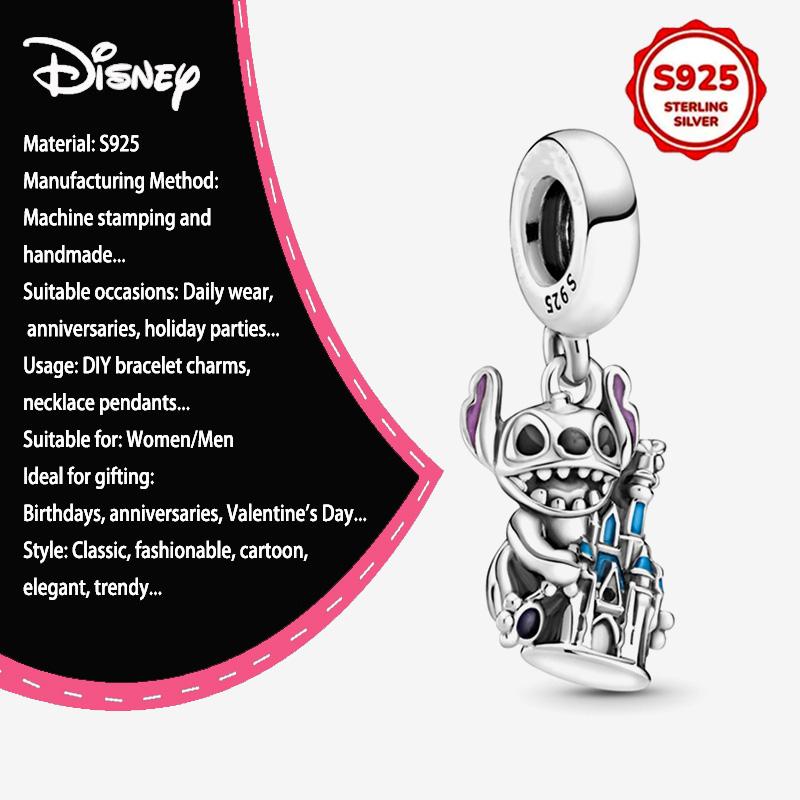 New Disney 925 Silver Winnie & Stitch Charms for Bracelet Necklace DIY Jewelry Gifts Holiday Party