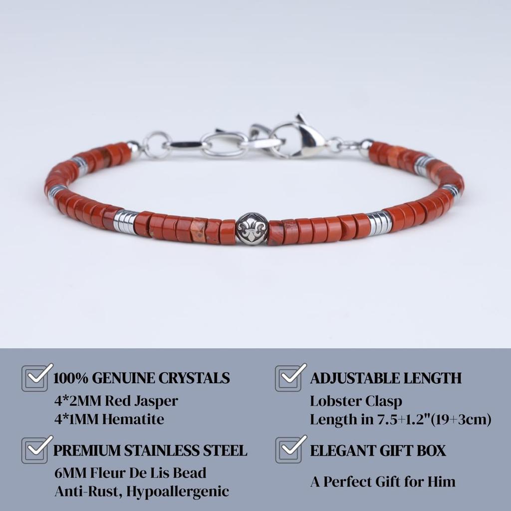 Koai 4mm Red Jasper Amulet Bracelet for Men Fleur-de-Lis