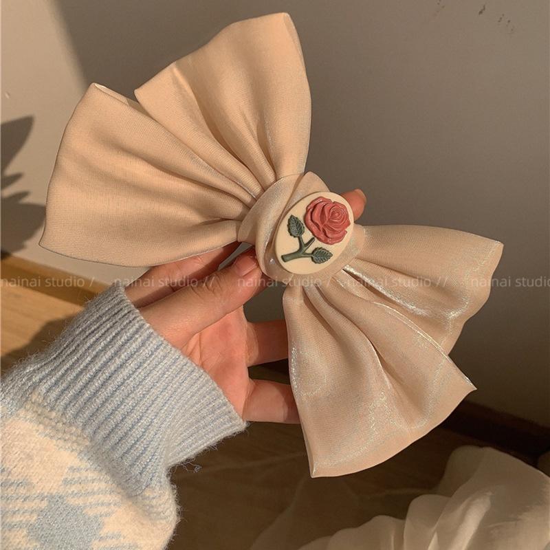 

Korean Style Rose Bow Hair Clip Women Large Shark Clip Spring Clip Hair Accessories абрикосовий