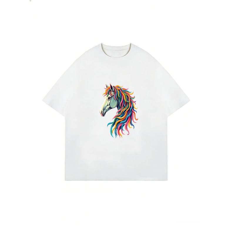 Oversized T Shirt Black Rainbow Horse Print Casual Wear For Women Fashion Statement Piece Street Style Outfit Summer Top Graphic Tee