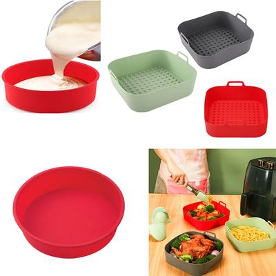 Silicone Air Fryer Basket Liners Non-Stick Baking Tray Heat-Resistant Round and Square Cooking Mats Oven Steamer Accessories