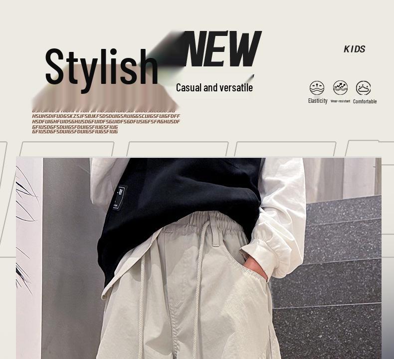 Boys' Korean Style Wide-Leg Cargo Pants with Big Pockets - 2026 Autumn Collection for Medium and Large Children