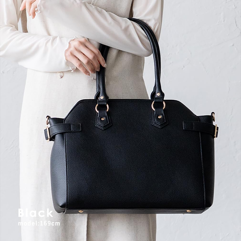 VITAFELICE Belt Design Tote Bag for 2-Way Women, sib-20044p (Black)