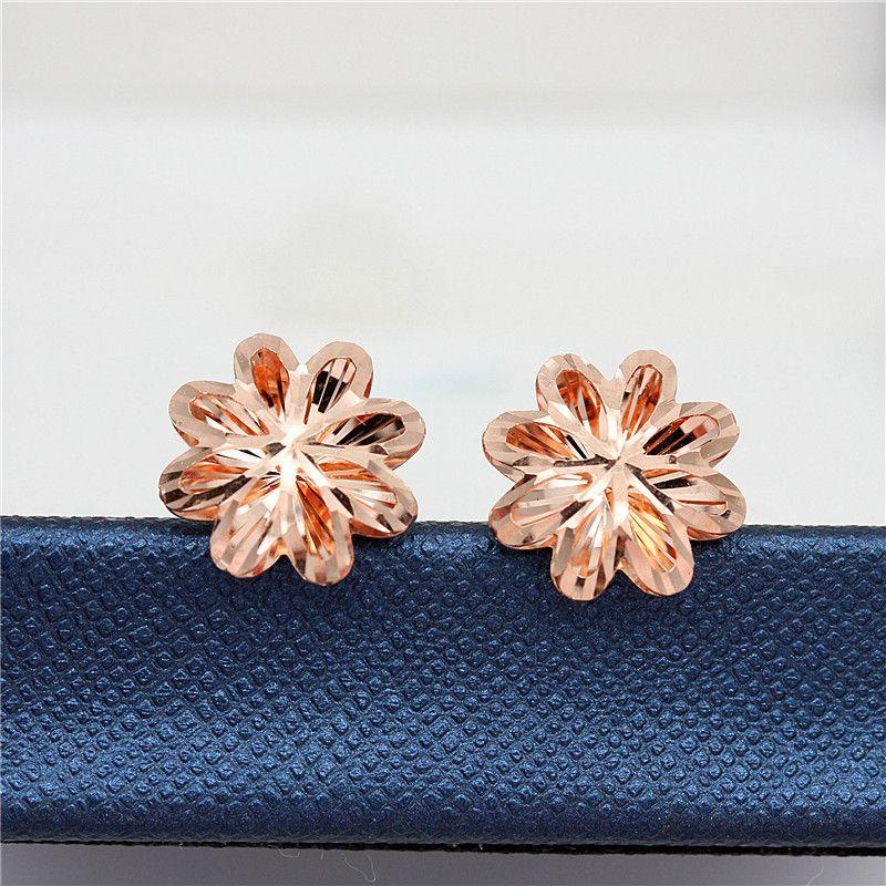 Exquisite Russian Purple Gold Classic Car Flower Rose Stud Earrings Sweet Rose Gold Hollow Flower Stud Earrings Jewelry (rose gold plated pair)