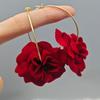 Red Rose Floral Metal Hoop Earrings: Unique, Fashionable Ear Cuffs with an Exaggerated, High-End Feel.