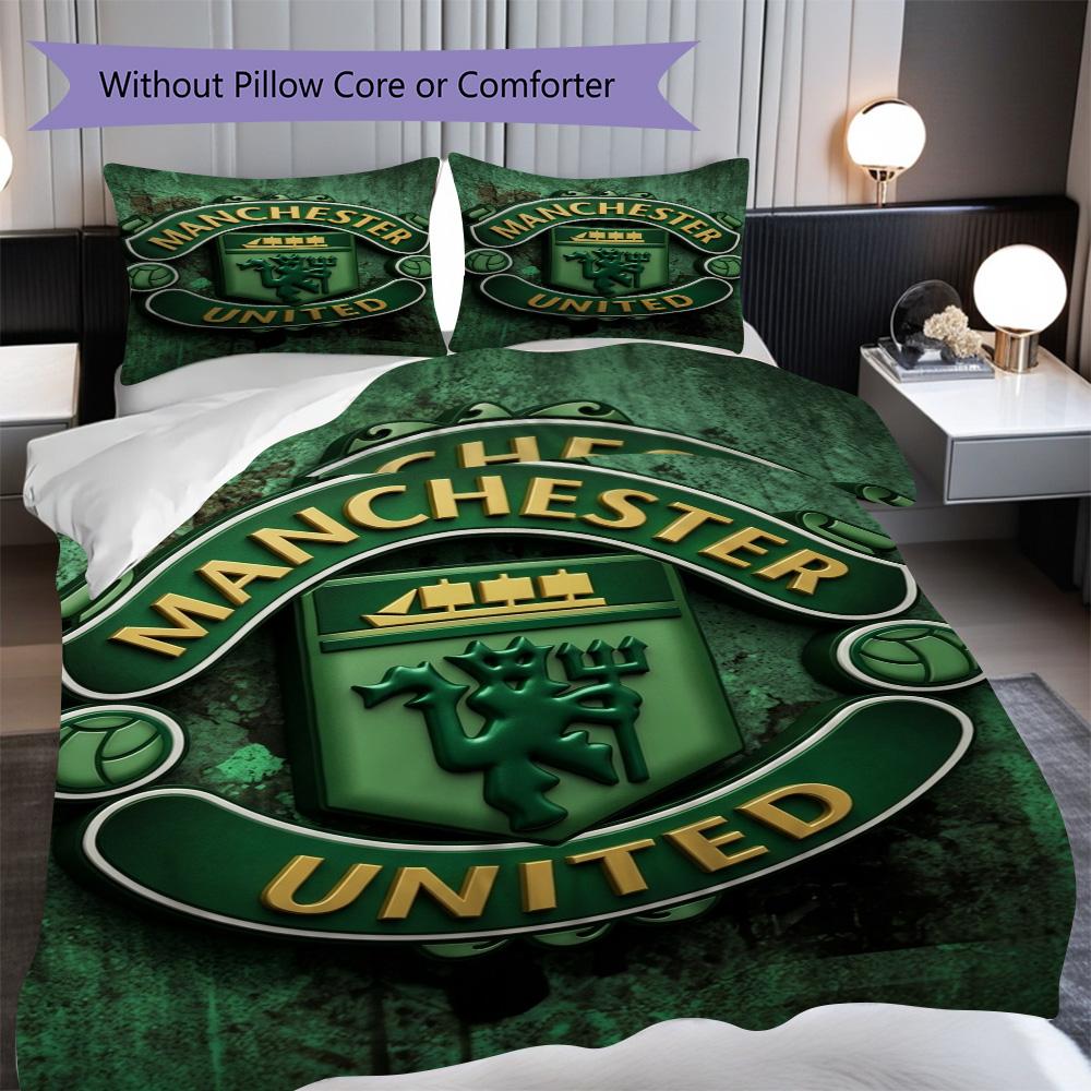 Manchester Emblem Display Three-piece set (1 * duvet cover + 2 * pillowcase, without core) 2D Flat Duvet cover and pillowcase Christmas birthday gift