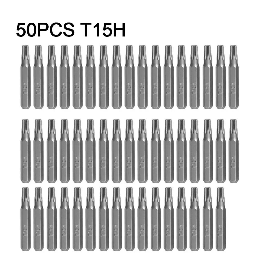50pcs 4mm Small Hex Shank Screwdriver Bits Set T6H/T7H/T8H/T9H/T10H/T15H/T20H/T25H For Torx Plum Blossom Head Hand Tools