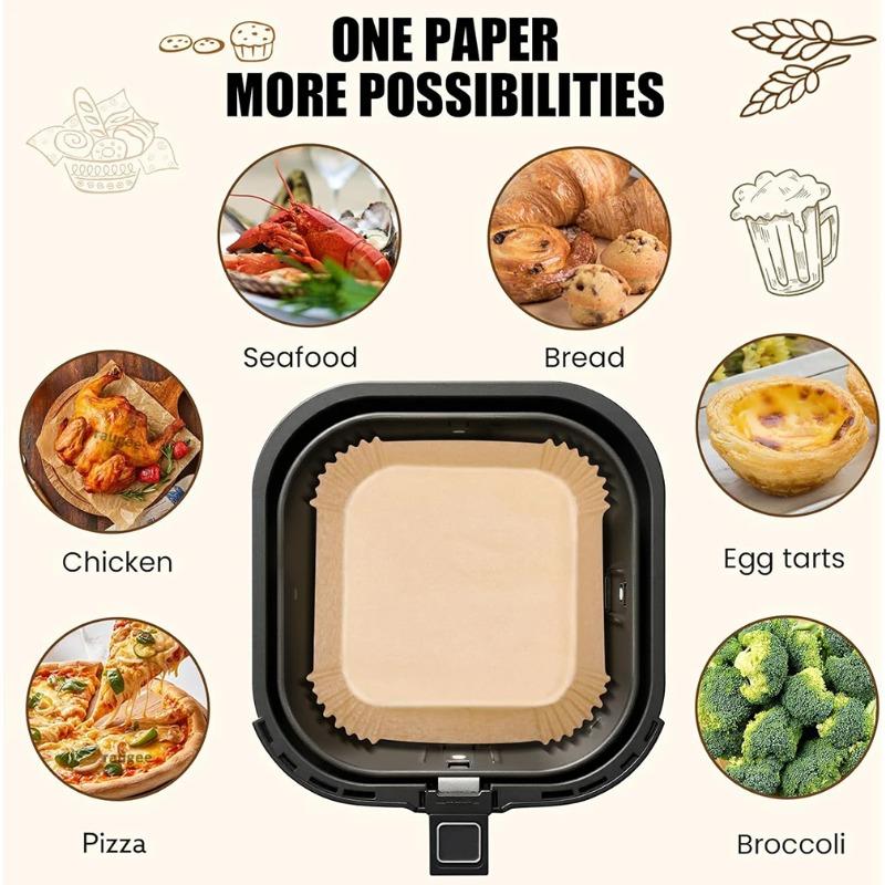 Air Fryer Paper Disposable Airfrying Baking Paper Round Square Air Fryer Liners Non-Stick Air Fryer Disposable Paper 50/100/200pcs
