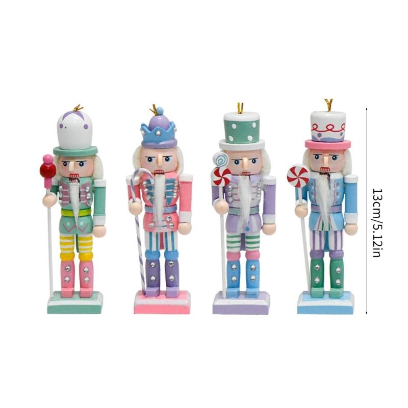 4PC Colorful Soldier Figures Cartoon Wood Soldier Doll Christmas Trees Hangers Decorations Table Decors for Holiday