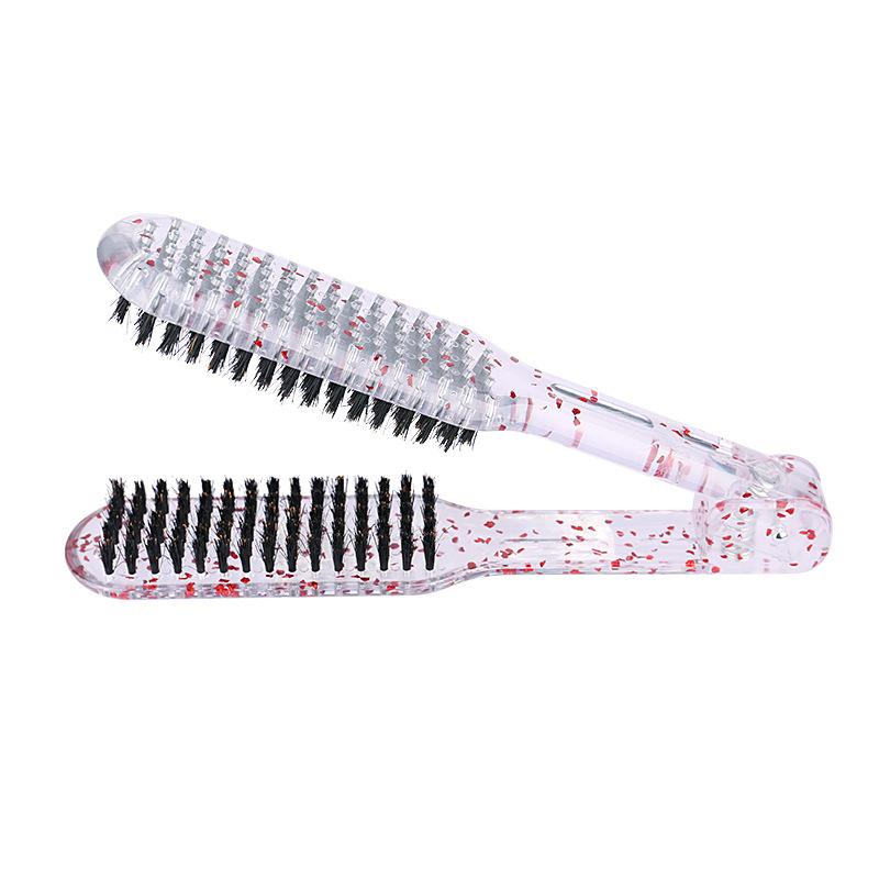 

Pro Hairdressing Straightener Hair Brush Nylon Hair Straightening Double Brushes V Shape Comb Clamp Styling Tools Brush красный