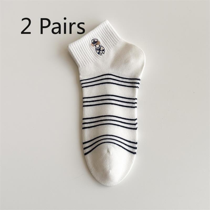 2 Pairs of Embroidered Cartoon Pattern Short Socks, Short-tube Cotton Socks, Breathable and Cute, Suitable for Spring and Summer, Children's Socks
