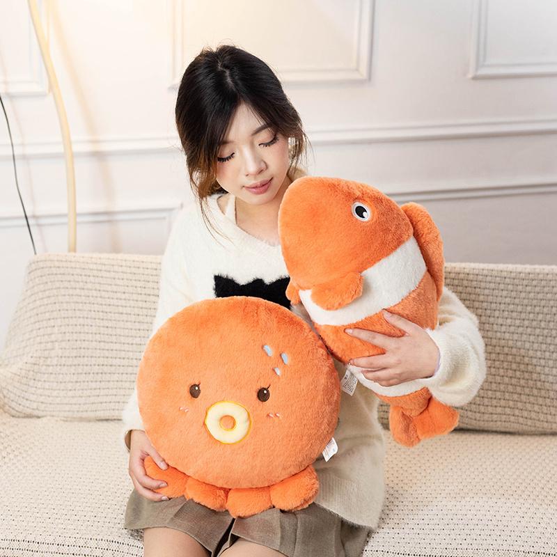 Adorable Marine Animal Series Plush Toys Soft Comfy Cartoon Octopus Seal Clownfish Plush Toy Cute Home Decor Throw Pillow