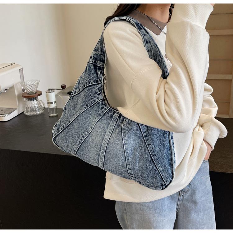 Einfache hochwertige strukturierte Denim-Achseltasche Damen Neue Retro-Lässige Nischen-Design-Umhängetasche