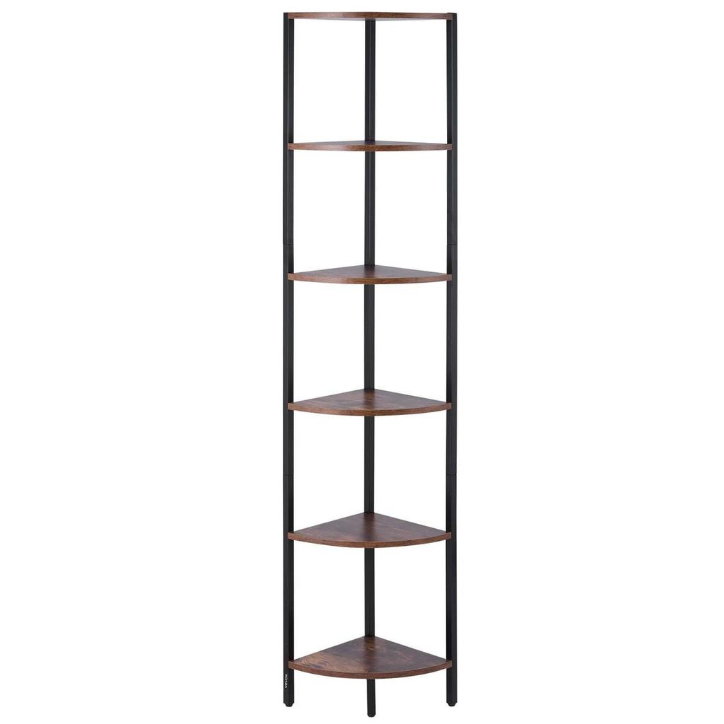 6 Tier Corner Shelf, Tall Corner Stand with LED Light, Wall Shelves Tower Storage Organizer with Metal Frame & Wooden Shelves, Narrow Display Book