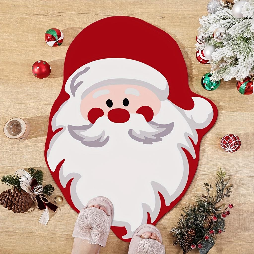 Father Christmas Faux Cashmere Carpet Soft Absorbent Bathroom Floor Mats Bedroom Living Room Carpet Home Decoration