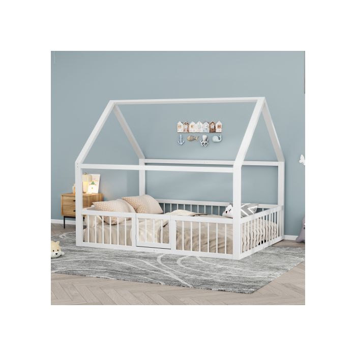 Lit en métal - MUVOE - 140 x 200 cm - Design créatif - Blanc - 1 place