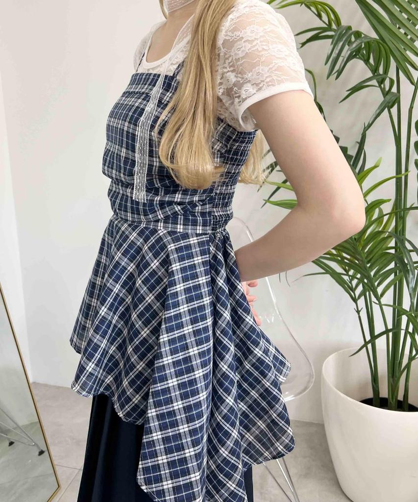 WEGO Lace Choker Checkered Irregular Hem Cami Size Blue Women's Set, Dress, F,