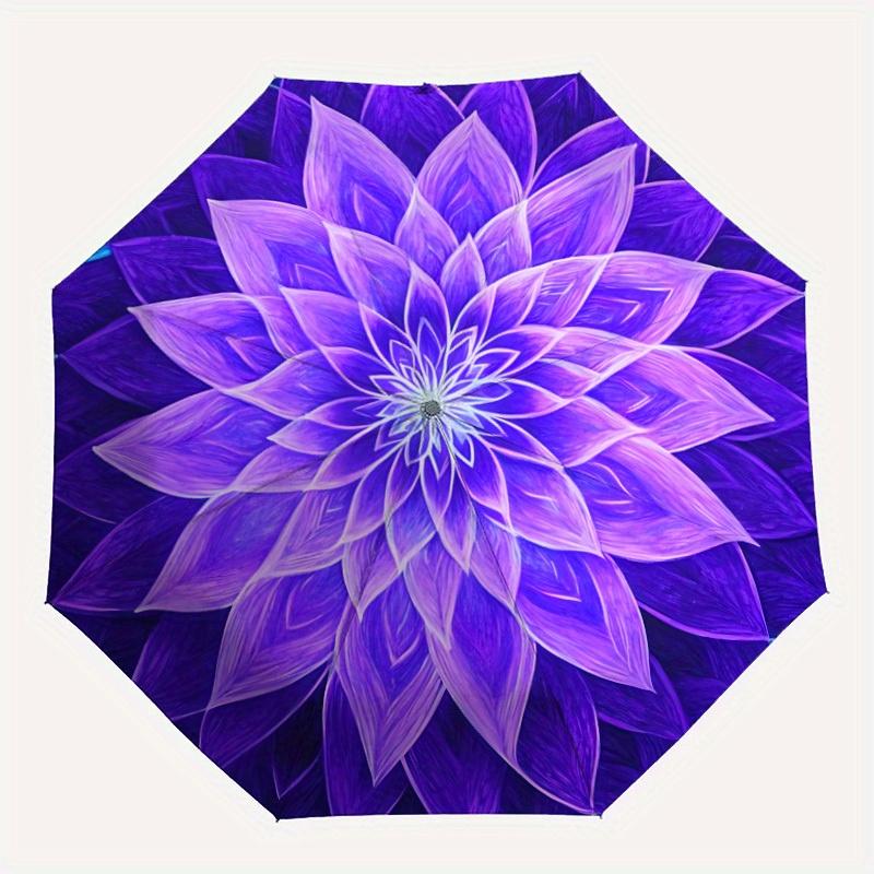 

1pc Purple Lotus Mandala Automatic Open/close Folding Umbrella, Compact Portable Travel Umbrella,Durable Construction yy250814195