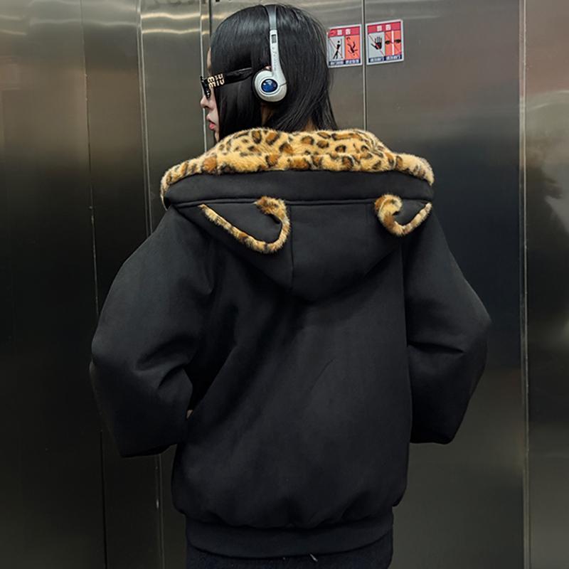 Modne damskie parki Zimowe kurtki z kapturem Luźne Plus Size Grube Ciepłe Okrycia wierzchnie Płaszcze damskie